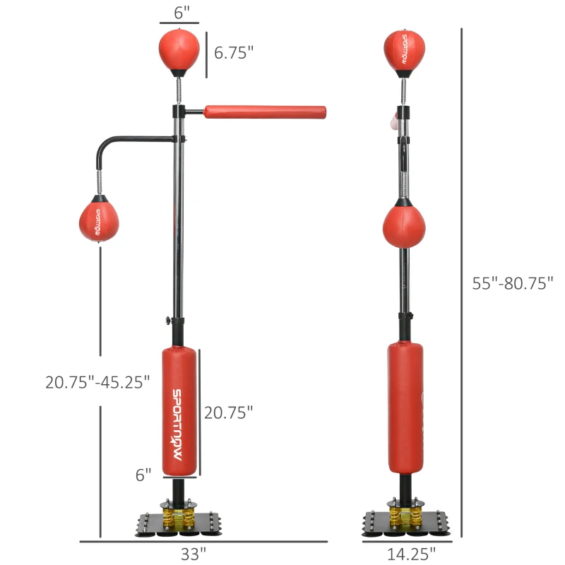 Soozier 4.6'-6.7' Speed Bag Boxing Bag Stand, Reflex Bag Boxing Training Equipment, Speed Punching Bag, Red