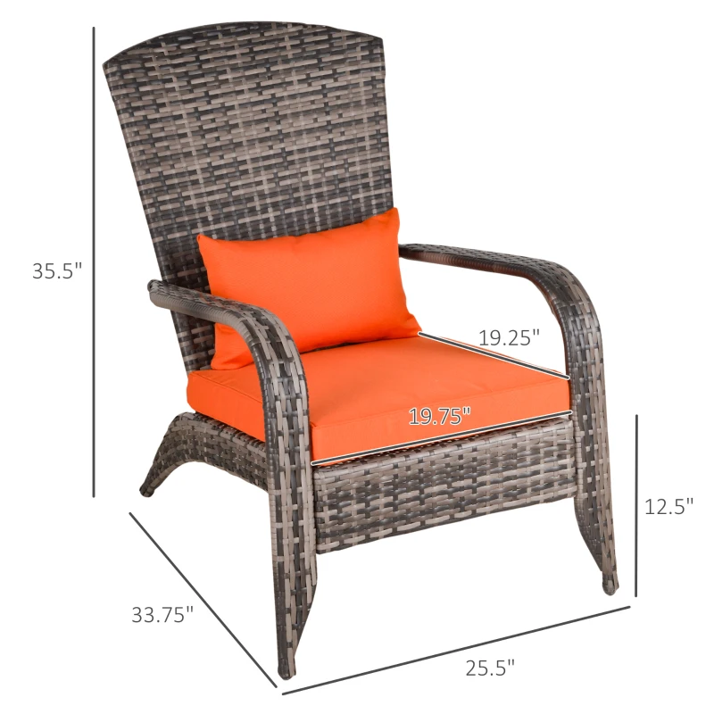 Outsunny Patio Wicker Adirondack Chair, Outdoor PE Rattan Fire Pit Chair, Muskoka Chair w/ Soft Cushions, Tall Curved Backrest and Comfortable Armrests for Deck or Garden, Orange