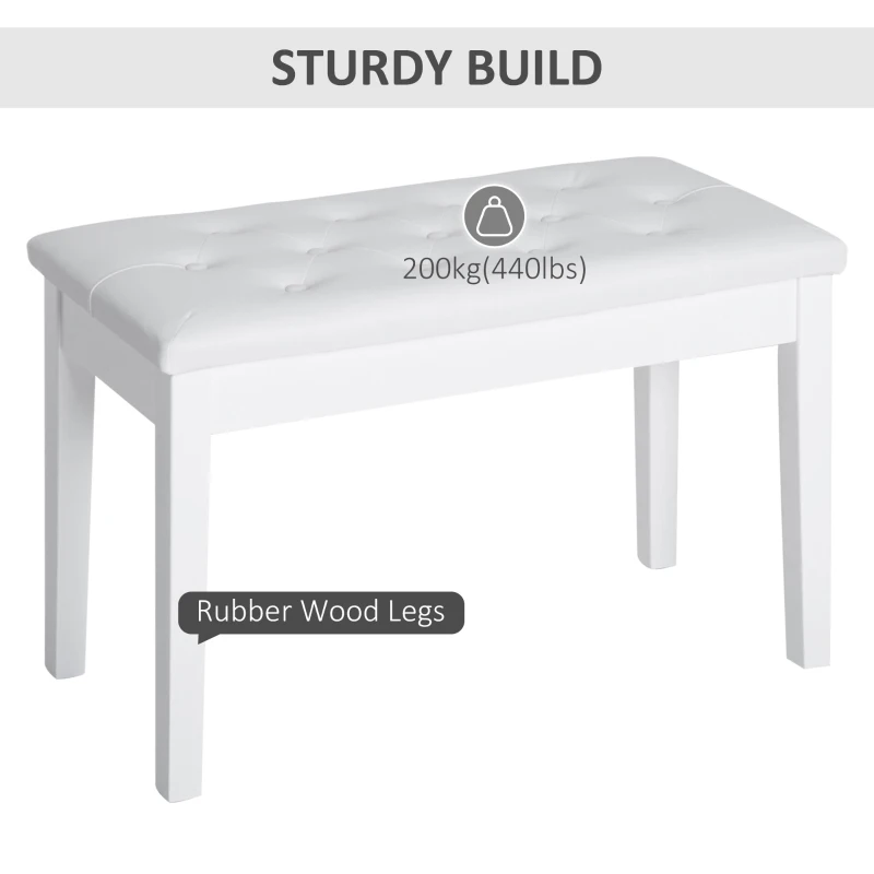 HOMCOM 30" Piano Bench with Padded Cushion and Storage, Faux Leather Keyboard Bench with Solid Wood Legs, White