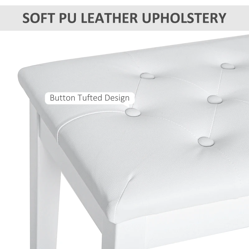 HOMCOM 30" Piano Bench with Padded Cushion and Storage, Faux Leather Keyboard Bench with Solid Wood Legs, White
