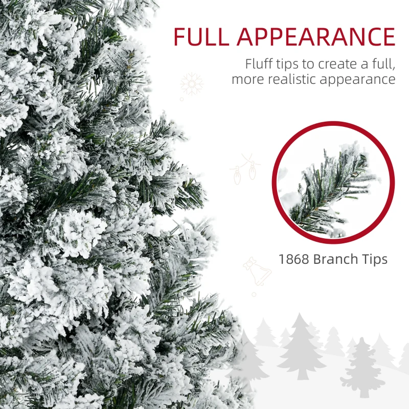 HOMCOM 9' Prelit Artificial Flocked Christmas Trees, with Snow Frosted Branches, Warm White LED Lights, Auto Open