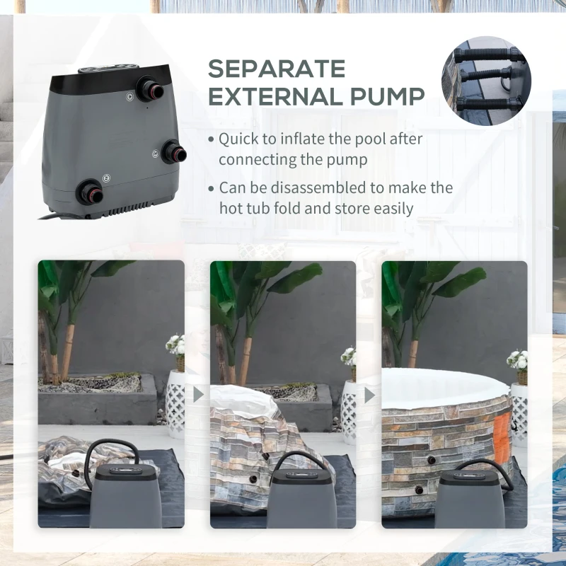 Outsunny 2-3 Person Inflatable Hot Tub, Outdoor Round Portable Spa with 108 Heated Air Jets, Cover, Pump, 2 Filter Cartridges, Mixed Grey