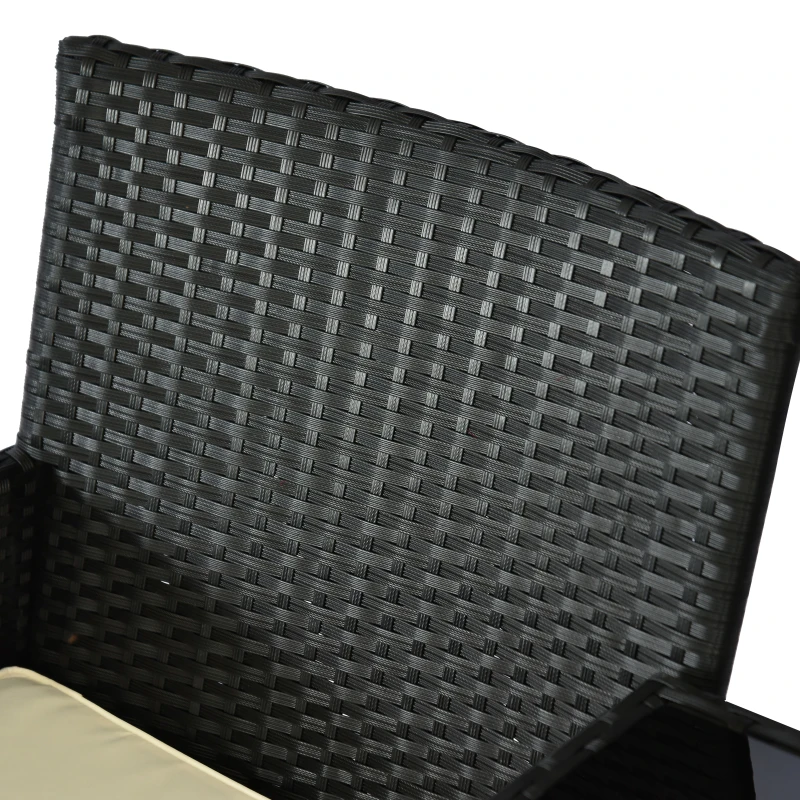 Outsunny 2 Seat Rattan Wicker Chair Garden Bench with Tea Table Backyard All Weather Padded Seat, Black