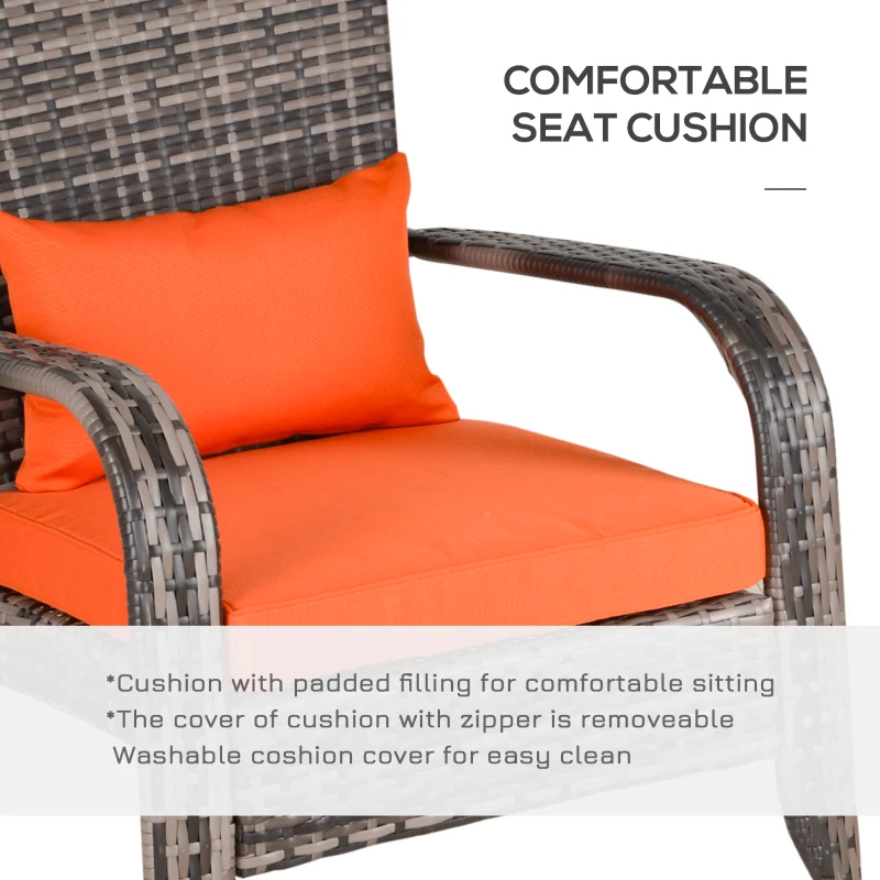 Outsunny Patio Wicker Adirondack Chair, Outdoor PE Rattan Fire Pit Chair, Muskoka Chair w/ Soft Cushions, Tall Curved Backrest and Comfortable Armrests for Deck or Garden, Orange