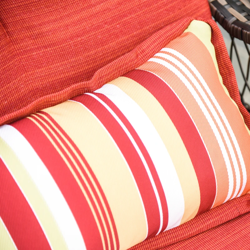 Outsunny Outdoor Rocking Chair with Seat and Back Cushion, Outdoor PE Rattan Garden Chair with Curved Armrests, for Porch, Backyard, Poolside, Red