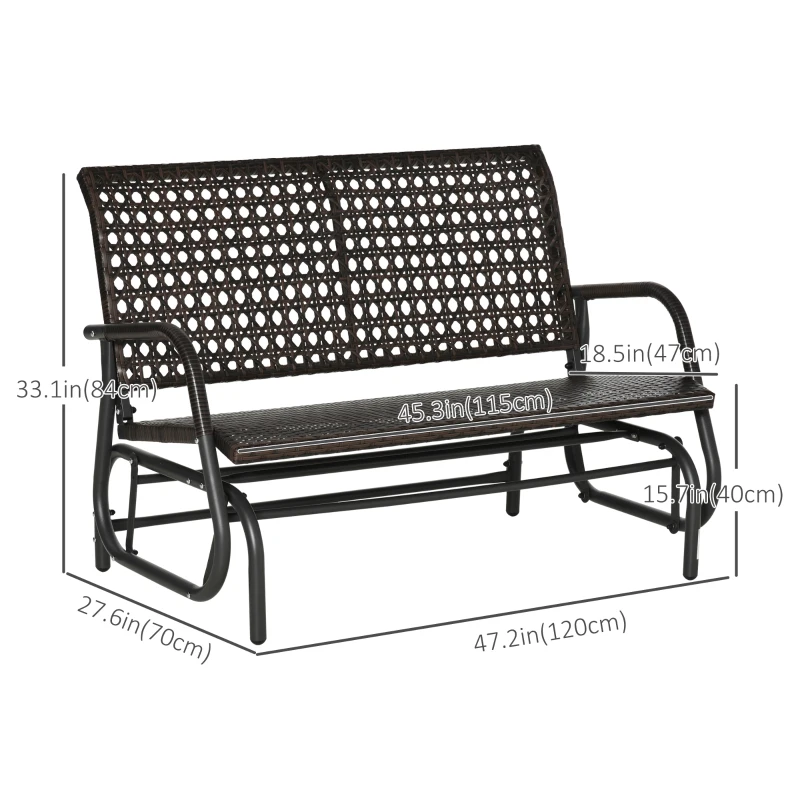 Outsunny 2 Seater Wicker Outdoor Glider Bench, Patio Swing Garden Bench, Garden Loveseat Rocking Chair, w/ Extra Wide Seat, Curved Backrest for Backyard, Poolside, Lawn, Brown