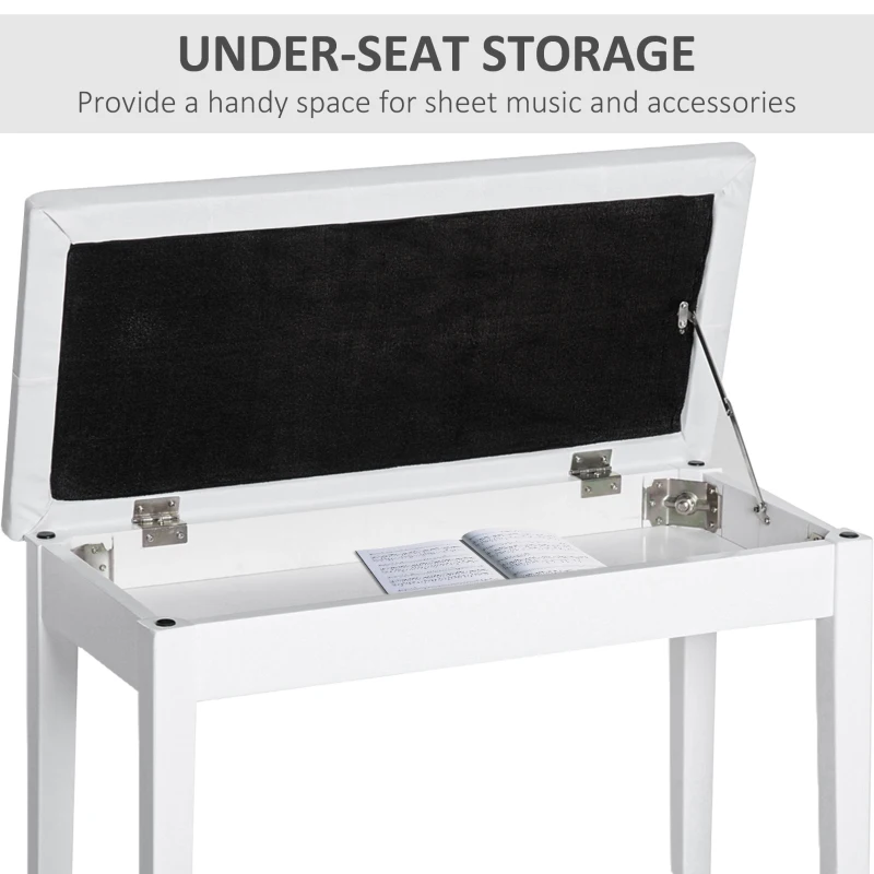 HOMCOM 30" Piano Bench with Padded Cushion and Storage, Faux Leather Keyboard Bench with Solid Wood Legs, White