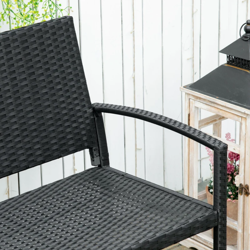Outsunny Rattan Wicker Loveseat Garden Bench Hand Woven Portable Backyard Black