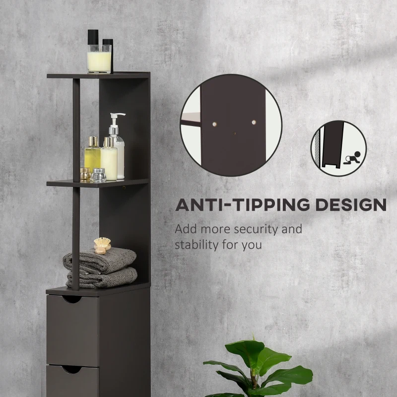 HOMCOM Tall Bathroom Storage Cabinet, Narrow Bathroom Cabinet with Drawers and Open Shelves for Small Spaces, Brown