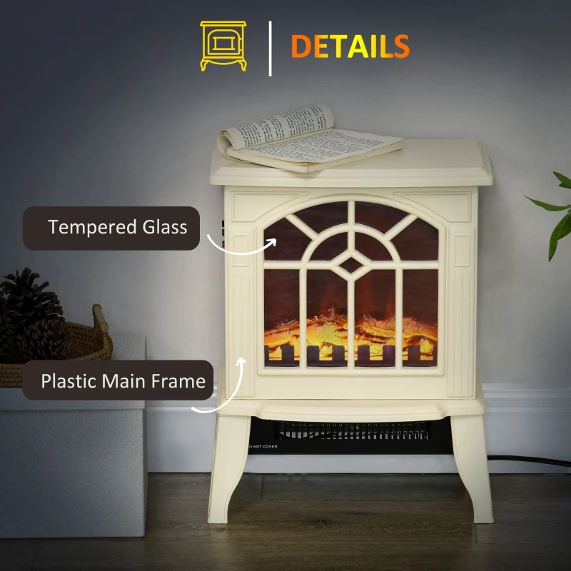 HOMCOM Electric Fireplace Heater, Freestanding Fireplace Stove with Realistic Flames Overheating Protection 750W/1500W, Cream