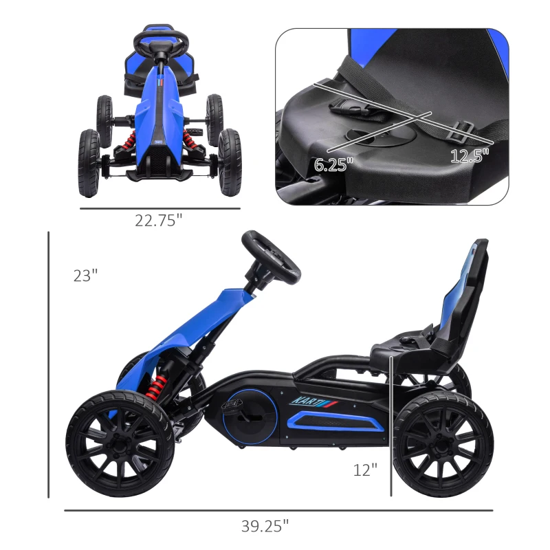 Aosom Kids Pedal Go Kart W/ Adjustable Seat, Swing Axle, Blue