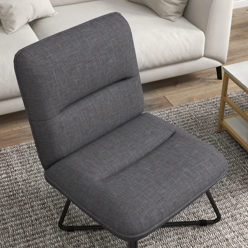HOMCOM Armless Accent Chair, Upholstered Side Chair for Living Room with Crossed Steel Legs, Dark Grey