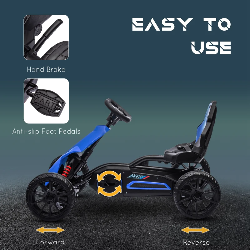 Aosom Kids Pedal Go Kart W/ Adjustable Seat, Swing Axle, Blue