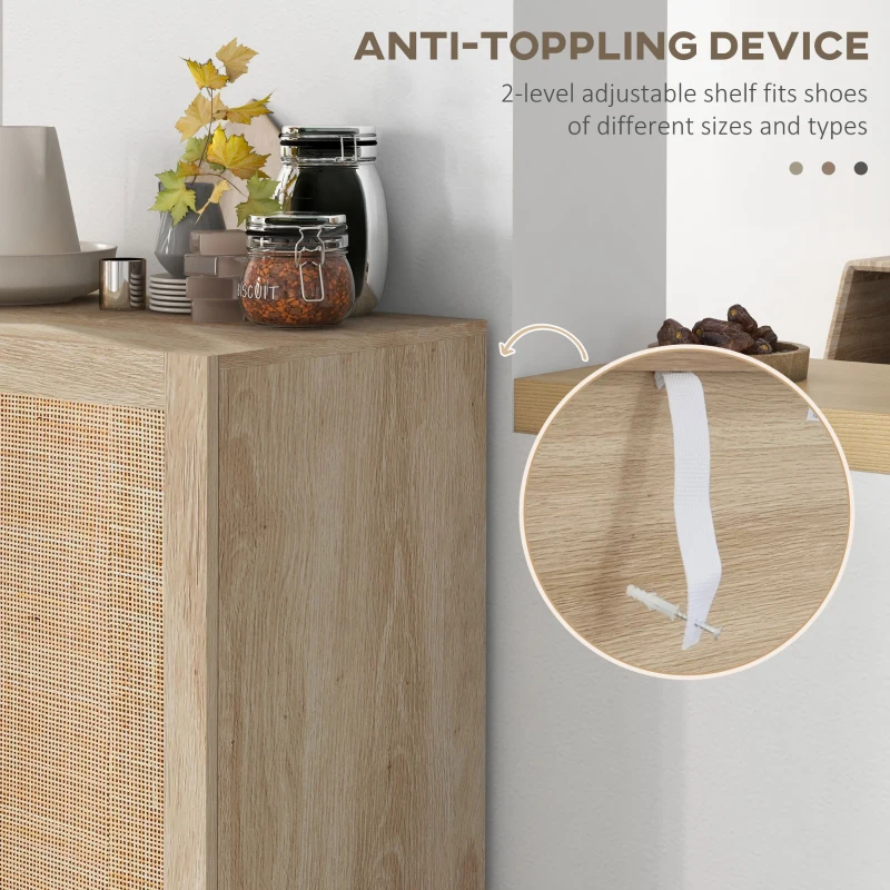 HOMCOM Boho Sideboard Buffet Cabinet, Natural Finish with 2 Rattan Doors, Elegant Storage Solution for Dining Room & Kitchen