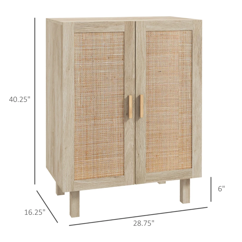 HOMCOM Boho Sideboard Buffet Cabinet, Natural Finish with 2 Rattan Doors, Elegant Storage Solution for Dining Room & Kitchen