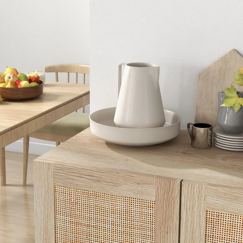 HOMCOM Boho Sideboard Buffet Cabinet, Natural Finish with 2 Rattan Doors, Elegant Storage Solution for Dining Room & Kitchen