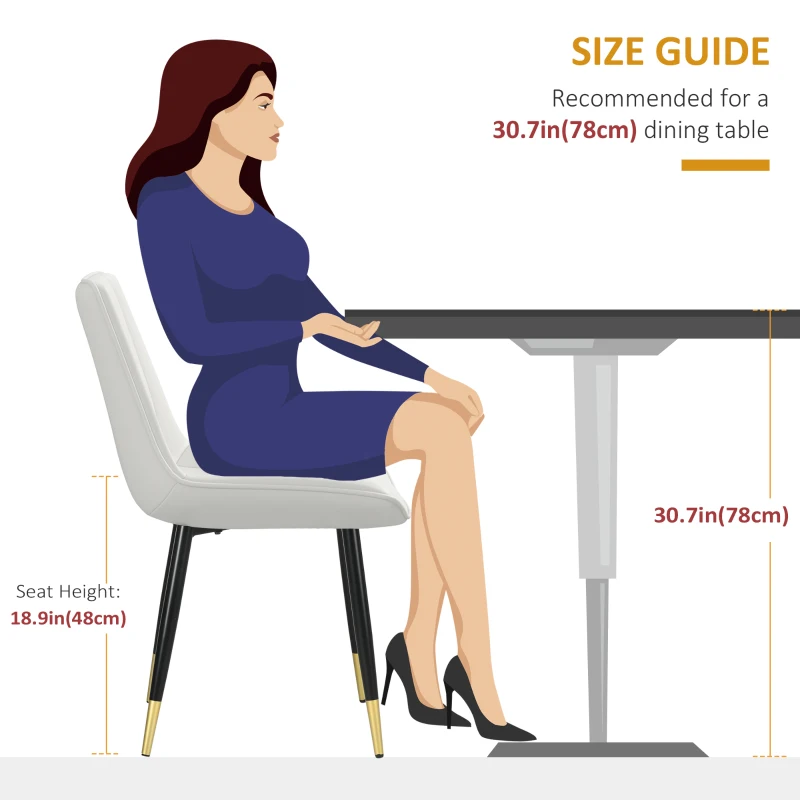 HOMCOM Dining Chairs Set of 2, Modern Kitchen Chair with PU Leather Upholstery and Steel Legs for Living Room, Bedroom, Cream