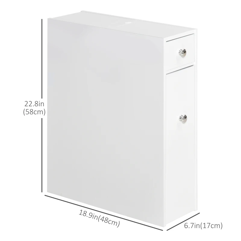 HOMCOM Space Saving Toilet Paper Cabinet, Narrow Bathroom Cabinet with Drawers and Hidden Storage, White
