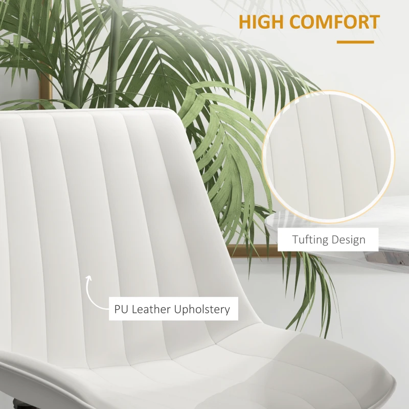 HOMCOM Dining Chairs Set of 2, Modern Kitchen Chair with PU Leather Upholstery and Steel Legs for Living Room, Bedroom, Cream