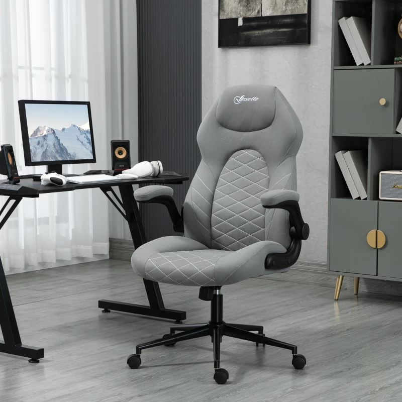 Vinsetto Home Office Chair, Height Adjustable Desk Chair with Flip Up Armrests, Swivel Wheels and Tilt Function, Light Gray