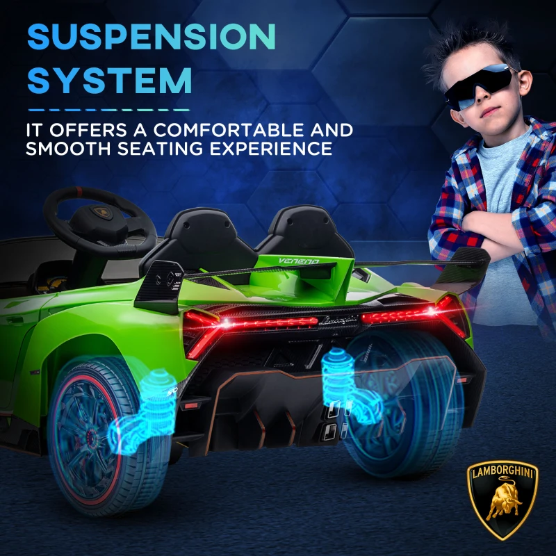 Aosom Lamborghini Veneno Licensed 12V Electric Kids Ride on Car with Bluetooth, Remote, Green(m-8)