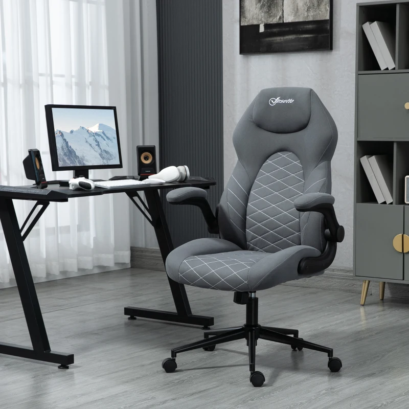 Vinsetto Home Office Chair, Height Adjustable Desk Chair with Flip Up Armrests, Swivel Wheels and Tilt Function, Dark Gray