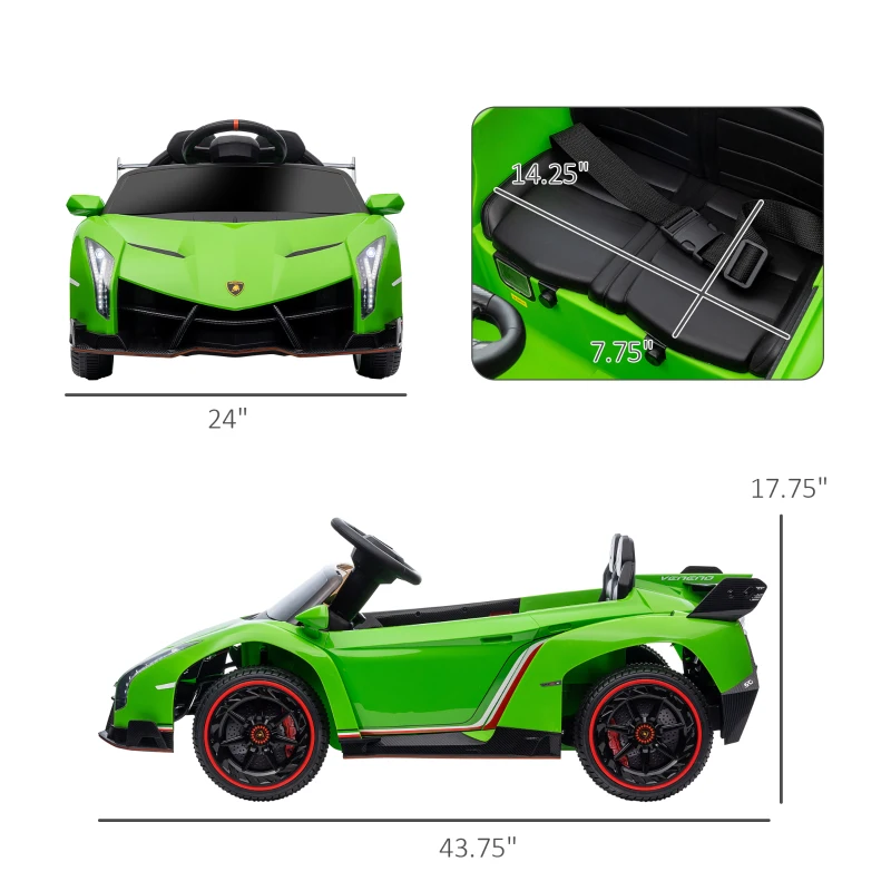 Aosom Lamborghini Veneno Licensed 12V Electric Kids Ride on Car with Bluetooth, Remote, Green(m-3)