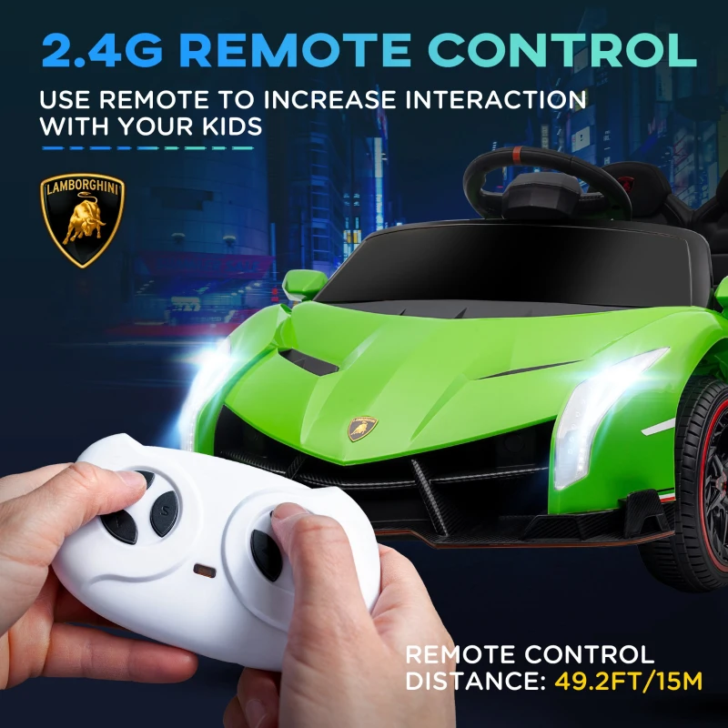 Aosom Lamborghini Veneno Licensed 12V Electric Kids Ride on Car with Bluetooth, Remote, Green(m-5)