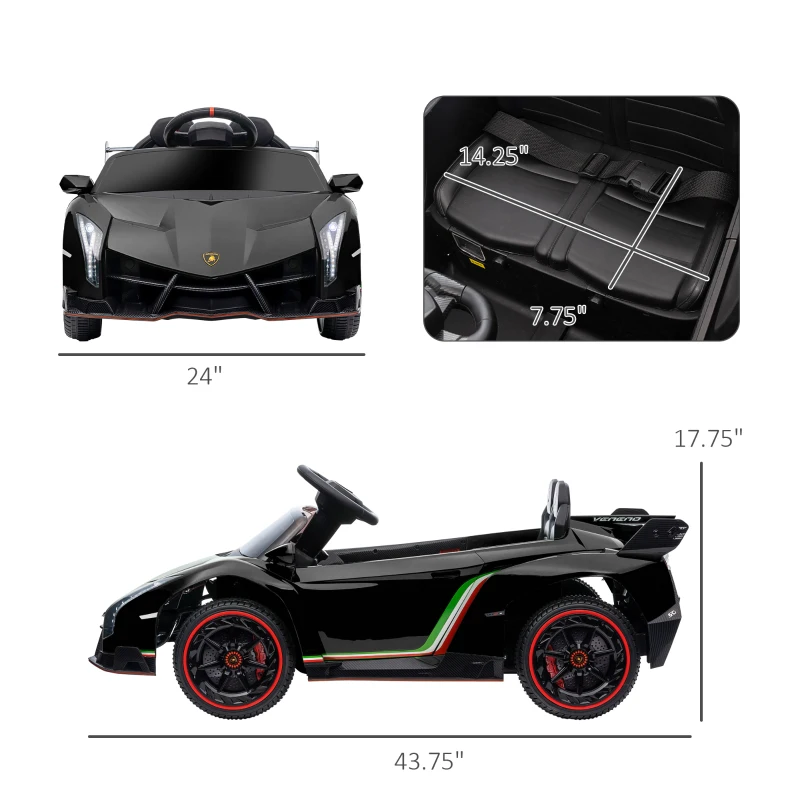 Aosom Lamborghini Veneno Licensed Kids Ride on Car w/ Bluetooth, Black(m-3)
