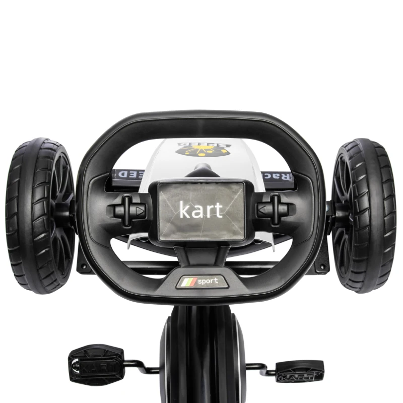 Aosom Pedal Go Kart for Kids, Pedal Car with Swing Axle, Adjustable Bucket, Handbrake, 4 EVA Wheels Powered Ride, Indoor Foot Racer, for 3-8 Years Old, White