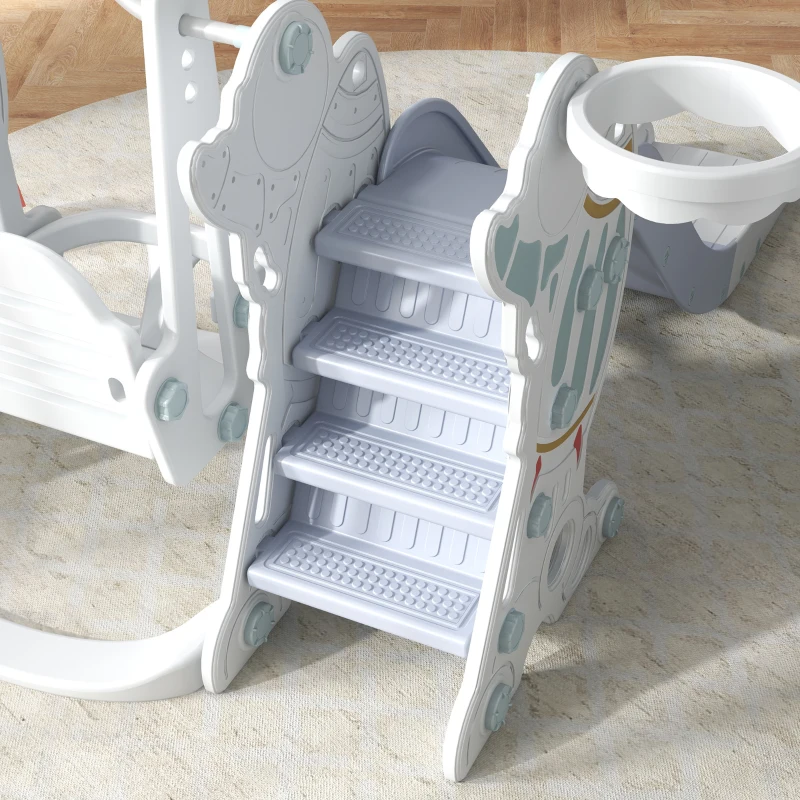 Qaba Toddler Swing and Slide Set with Basketball Hoop, Space Theme, Gray