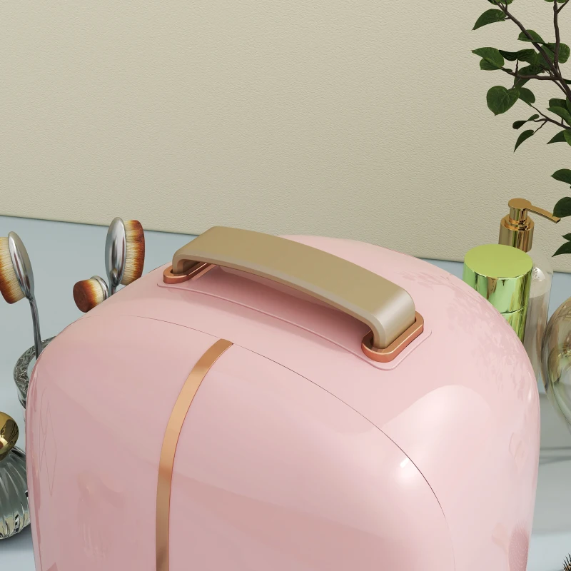 HOMCOM Portable Skincare Fridge with LED Display, 12L Mini Fridge for Beauty, Makeup and Cosmetics, Small Refrigerator Cooler for Bedroom, Home Office, Desktop, Pink