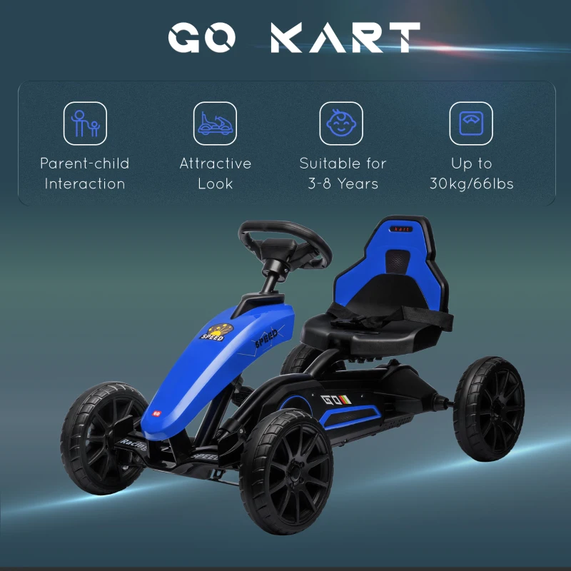 Aosom Kids Pedal Go Kart w/ Swing Axle, Shock-Absorbing Wheels, Blue