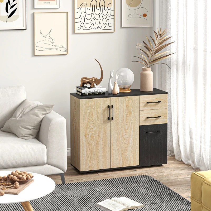 HOMCOM Modern Sideboard Cabinet, Freestanding Sideboards and Buffets with 3 Doors, 2 Drawers and Adjustable Shelf