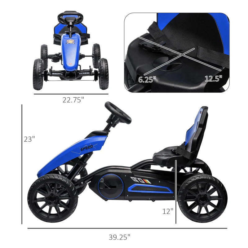 Aosom Kids Pedal Go Kart w/ Swing Axle, Shock-Absorbing Wheels, Blue