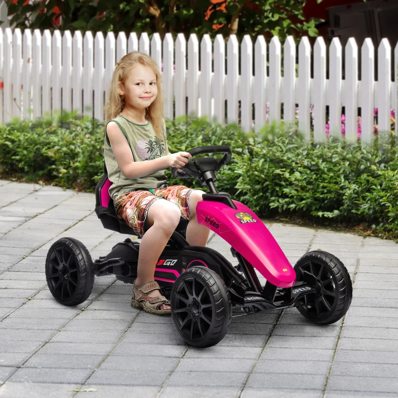 Aosom Kids Pedal Go Kart w/ Swing Axle, Shock-Absorbing Wheels, Pink(m-2)