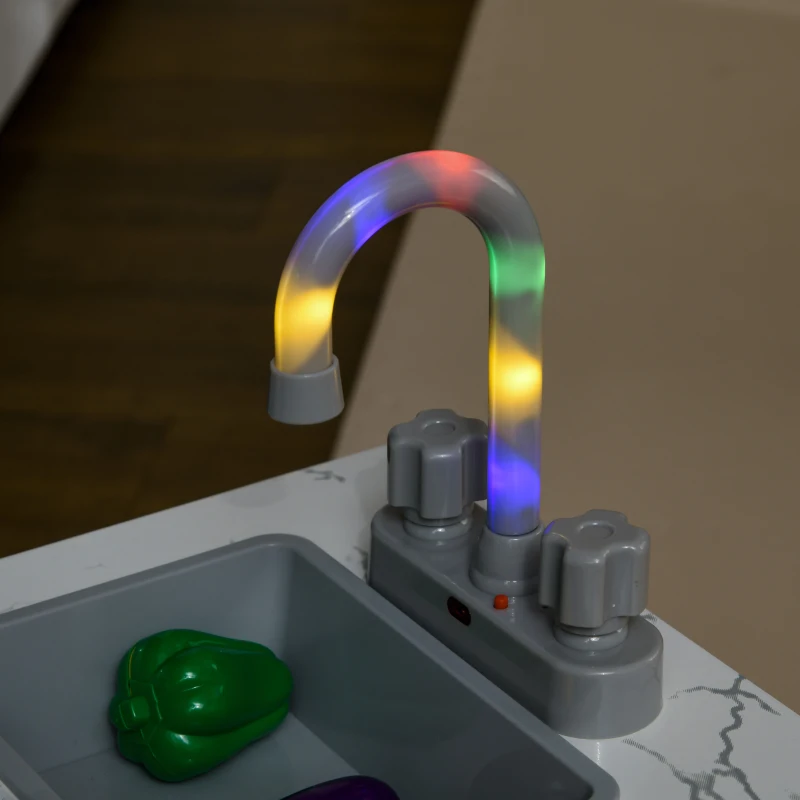 Qaba Play Kitchen Set for Kids w/ Apron and Chef Hat, Ice Maker White