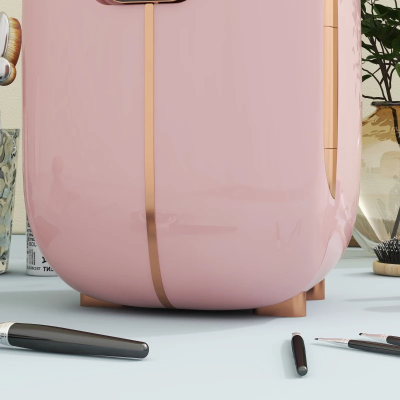 HOMCOM Portable Skincare Fridge with LED Display, 12L Mini Fridge for Beauty, Makeup and Cosmetics, Small Refrigerator Cooler for Bedroom, Home Office, Desktop, Pink