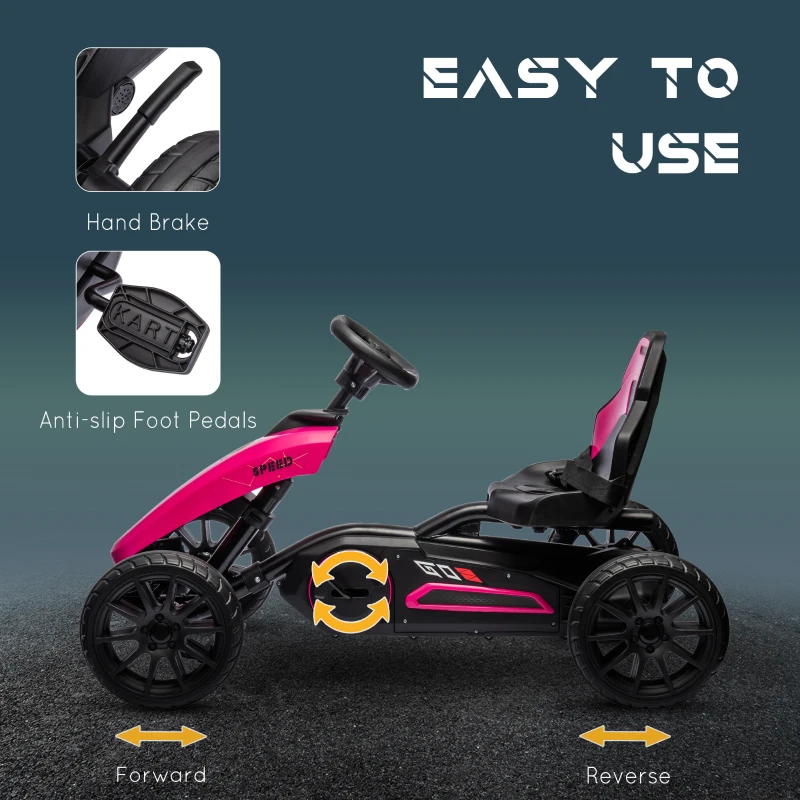 Aosom Kids Pedal Go Kart w/ Swing Axle, Shock-Absorbing Wheels, Pink(m-5)