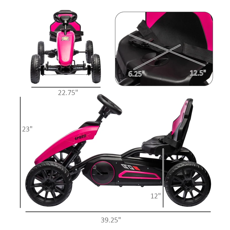 Aosom Kids Pedal Go Kart w/ Swing Axle, Shock-Absorbing Wheels, Pink(m-3)