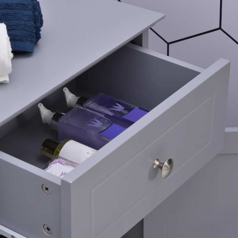 kleankin Bathroom Cabinet with Drawer and Shelf, Toilet Vanity Cabinet for Toilet Paper, Towels or Shampoo, Grey