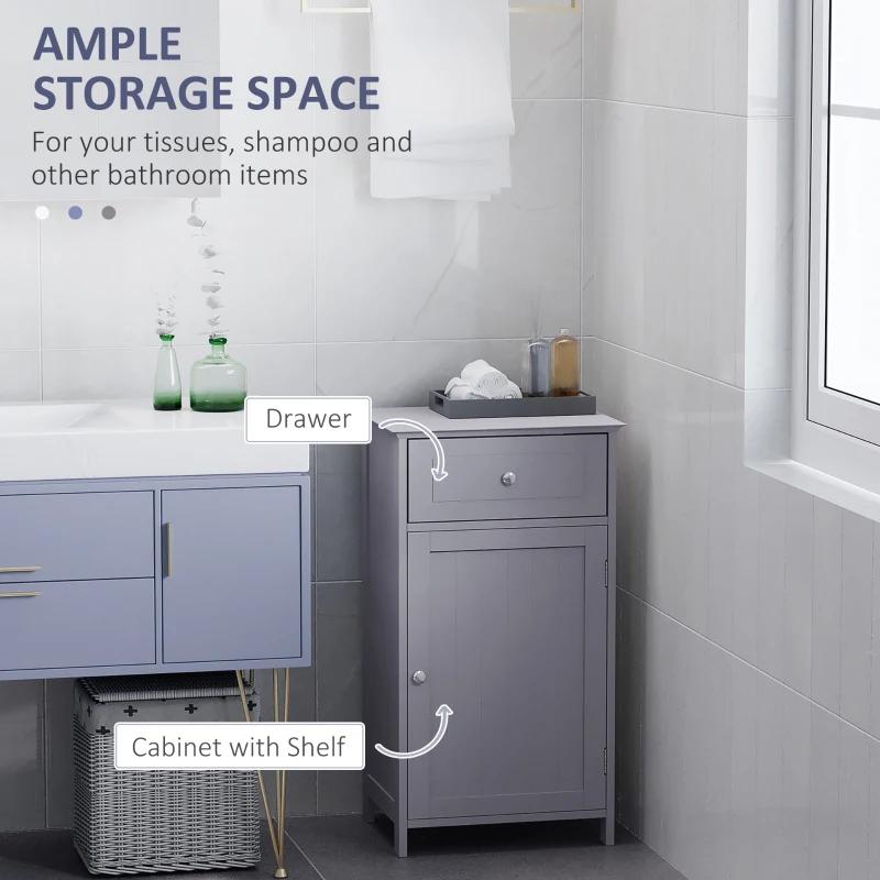 kleankin Bathroom Cabinet with Drawer and Shelf, Toilet Vanity Cabinet for Toilet Paper, Towels or Shampoo, Grey