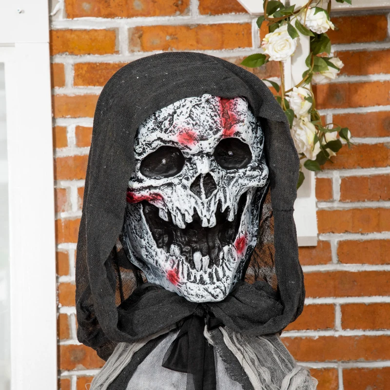 Outsunny 74" Life Size Outdoor Halloween Decorations Skeleton Witch, Animated Prop Animatronic Decor with Sound and Motion Activated, Light Up Eyes and Chest, Howling and Chain Sound