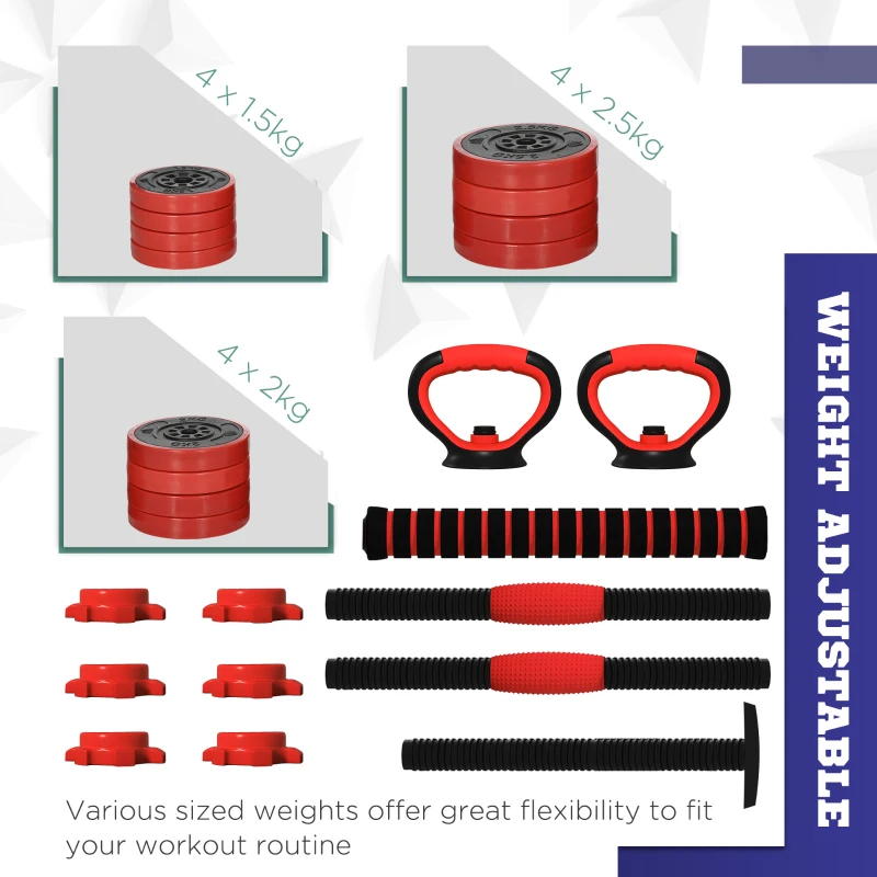 Soozier Adjustable Dumbbell Sets, 4 in1 Weights Dumbbells Set Used as Barbell, Kettlebells, Push up Stand, Free Weight Set for Men and Women Home Gym Training, Red 55lbs