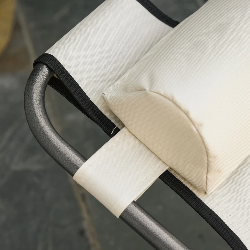 Outsunny Folding Chaise Lounge Chair for Outside, 2-in-1 Tanning Chair with Pillow & Pocket, Adjustable Pool Chair for Beach, Patio, Lawn, Deck, Cream White