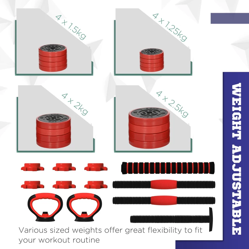 Soozier Adjustable Dumbbell Sets, 4 in1 Weights Dumbbells Set Used as Barbell, Kettlebells, Push up Stand, Free Weight Set for Men and Women Home Gym Training, Red 66lbs