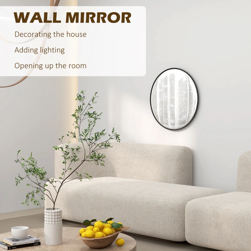 HOMCOM 24" Decorative Wall Mirror for Bedroom Living Room, Modern Round Bathroom Mirror for Home Decor, Black
