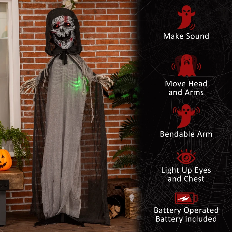 Outsunny 74" Life Size Outdoor Halloween Decorations Skeleton Witch, Animated Prop Animatronic Decor with Sound and Motion Activated, Light Up Eyes and Chest, Howling and Chain Sound
