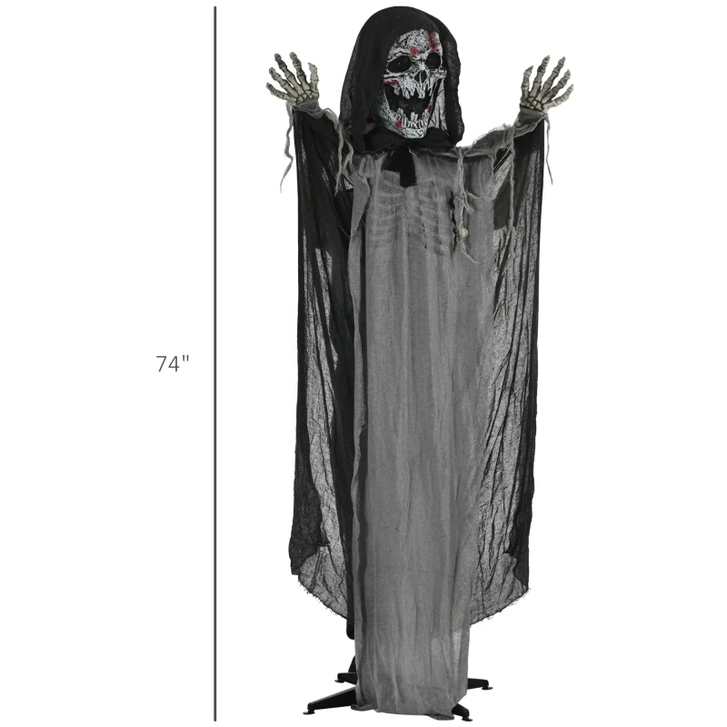 Outsunny 74" Life Size Outdoor Halloween Decorations Skeleton Witch, Animated Prop Animatronic Decor with Sound and Motion Activated, Light Up Eyes and Chest, Howling and Chain Sound