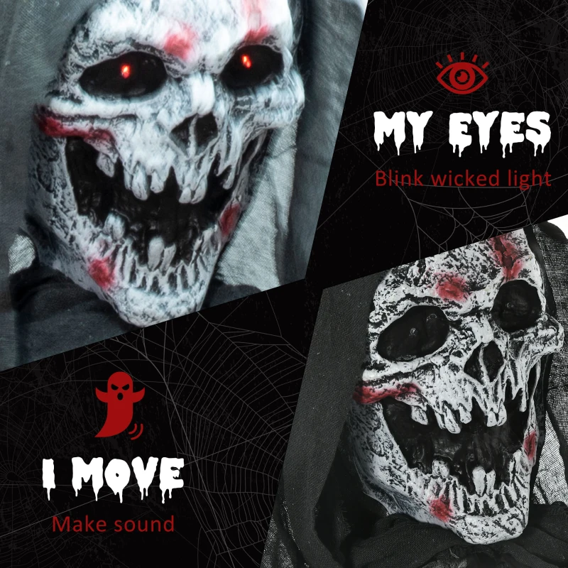 Outsunny 74" Life Size Outdoor Halloween Decorations Skeleton Witch, Animated Prop Animatronic Decor with Sound and Motion Activated, Light Up Eyes and Chest, Howling and Chain Sound